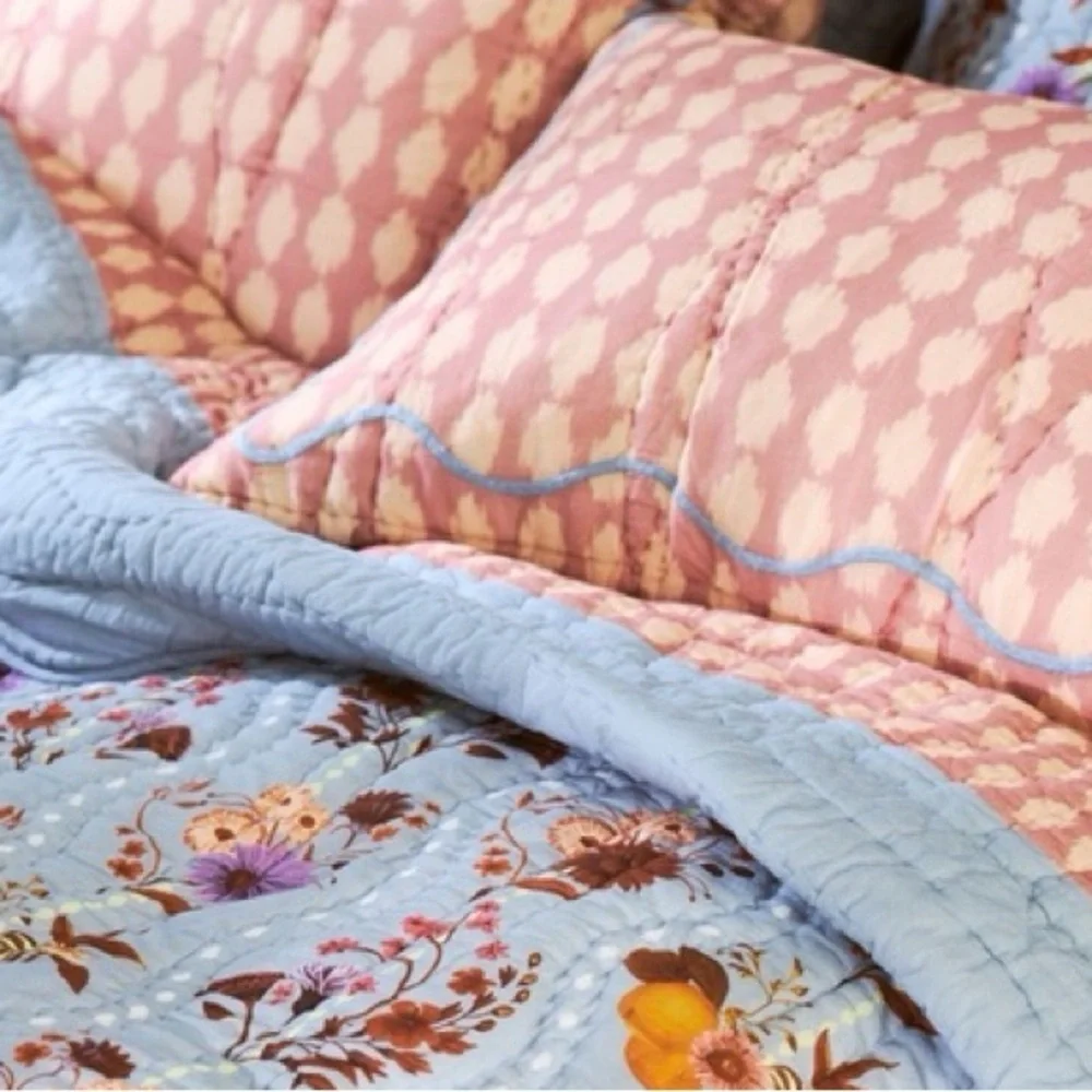 NWOT Anthropologie Iluka Cotton Printed Floral Shams, Set of 2 Standard Shams